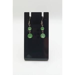 Green Dangle Earrings Stainless Steel Lightweight Minimal Drop